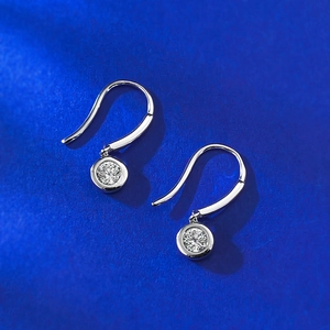 Classic S925 sterling silver drop earrings with bezel-set round zircon in a minimalist style