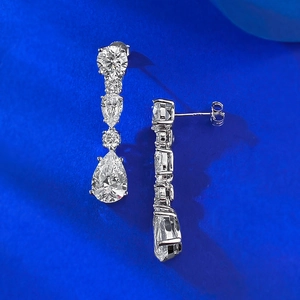 Elegant S925 silver long drop earrings with pear-cut cubic zirconia for evening parties