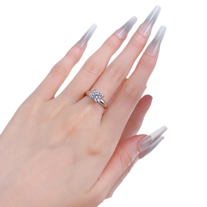 Classic S925 sterling silver four-prong diamond ring shown on woman's hand