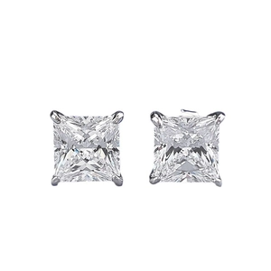 Élégantes boucles d'oreilles en argent S925 avec zircon blanc coupe princesse 7x7mm