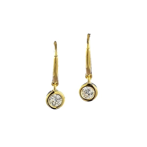 Elegant gold S925 silver dangle earrings with round clear gemstone in minimalist bezel setting