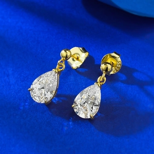 Elegant S925 sterling silver gold-plated teardrop earrings with pear-cut zircon stones