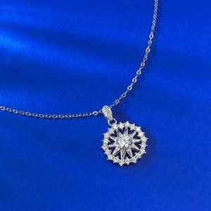 Elegant S925 sterling silver snowflake pendant necklace with cubic zirconia on blue velvet