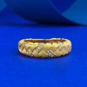Italian craft S925 silver gold plated woven wheat ear ring with brushed finish and crystals