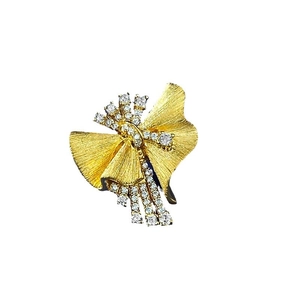 Golden brushed S925 silver firework brooch with fan-shaped bow and dangling tassels