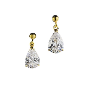 Elegant gold S925 sterling silver teardrop earrings with pear-cut white cubic zirconia