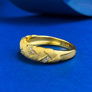 S925 sterling silver wheat weave ring with gold finish and sparkling zircon stones