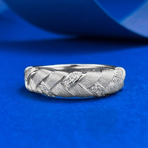 925 Sterling Silver Woven Wheat Ring Brushed Minimalist Rhinestone Inlaid Fashion Ring For Women Daily Jewelry Accessories