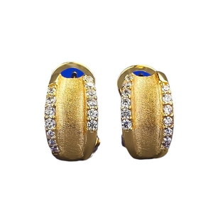 Golden S925 silver U-shaped hoop earrings with frosted finish and sparkling zircon pavé