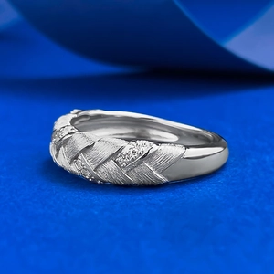 Braided S925 sterling silver ring with wheat ear texture and small white zircons