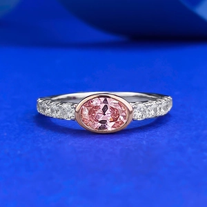Bague en Argent Sterling 925 Rose Pêche Strass Ovale Bicolore Plaqué Or Rose Bijoux de Mode pour Femmes Cadeau de Mariage