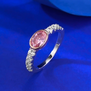 Bague en argent S925 avec saphir rose ovale 5x7mm et pavé sur lunette en or rose
