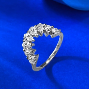 S925 sterling silver curved crown ring featuring seven pear-cut sparkling gemstones
