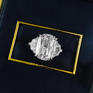 Classic S925 silver ring with 10x14mm radiant-cut carbon diamond in a blue velvet box