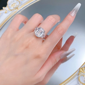 Macro shot of 925 silver ring featuring a 10x14mm radiant-cut radiant gemstone
