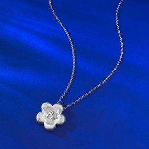 Elegant S925 silver flower pendant necklace with brushed matte petals and zircon center
