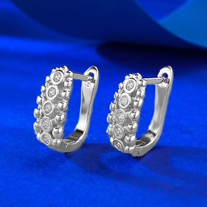 S925 sterling silver bubble hoop earrings with five clear zircons and beaded edge detail