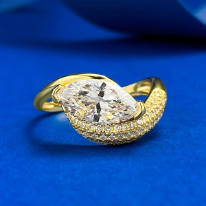 Luxury Marquise Cut Cubic Zirconia Ring Gold Plated 925 Sterling Silver Engagement Wedding Band For Women Jewelry Gift