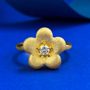 925 Sterling Silver Flower Ring Gold Plated Brushed Texture Rhinestone Inlaid Fashion Ring For Women Daily Jewelry Gift