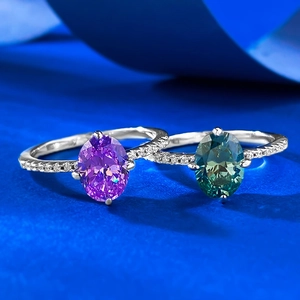 925 Silberringe mit ovalen lila und blaugrünen Edelsteinen und Mikro-Pavé-Diamantbesatz