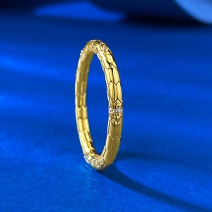 Minimalist gold plated S925 silver serpent ring with scale texture and zircon accents