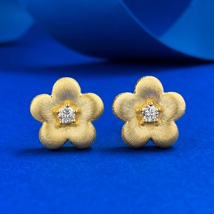 S925 Sterling Silver Brushed Flower Stud Earrings For Women Elegant Gold Silver Plated Rhinestone Inlaid Floral Earring Jewelry Gift