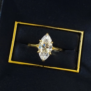 Marquise-cut 925 silver gold-plated ring in a luxury black velvet jewelry box