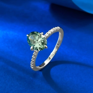 Elegant 925 silver ring with 6x8mm green tourmaline gemstone and side diamonds