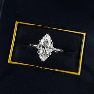 Marquise cut 925 silver ring with 7x14mm stone in a velvet box for wedding