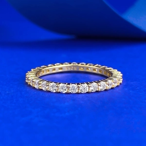 Eternity gold plated S925 silver band ring with sparkling white cubic zirconia stones