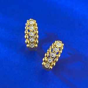 Elegant S925 silver bubble hoop earrings with five round zircons in 18K gold finish