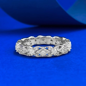 S925 Sterling Silver Vintage Hollow Lace Ring For Women Luxurious Pave Rhinestone Court Style Geometric Wedding Eternity Band