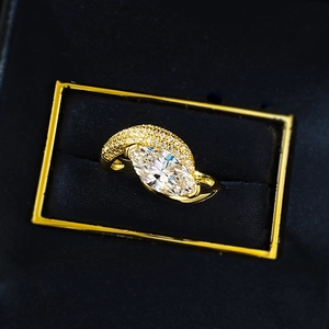 Luxury marquise cut ring in 925 silver with gold plating and paved accents in a gift box