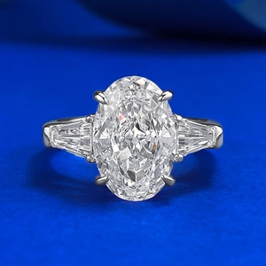 Lussuoso Anello in Argento Sterling 925 per Donna Grande Strass Bianco Ovale Intarsiato Banchetto di Nozze Gioielli di Moda