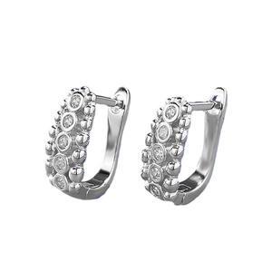 S925 sterling silver U-shaped hoop earrings with clear pave crystals and bead accents
