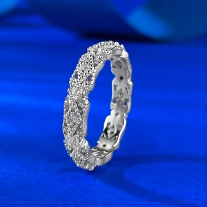 Vintage S925 sterling silver hollow lace ring with sparkling micro-pave diamonds