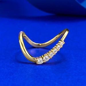 S925 sterling silver wave ring with gold finish and seven sparkling zircons