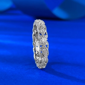 Vintage S925 silver hollow lace ring with sparkling clear cubic zirconia stones