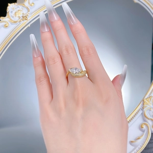 Detail of 925 silver marquise-cut marquise ring with micro-pave setting on hand