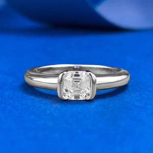 S925 Sterling Silver Ring Asscher Cut Square Clear Rhinestone Minimalist Elegant Finger Ring Fashion Jewelry For Women Gift