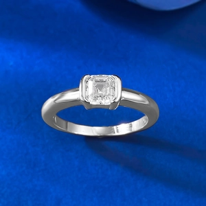 Macro view of S925 sterling silver stamp on the inner band of the square cut ring