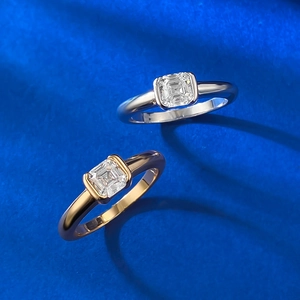 Classic S925 silver Asscher cut square diamond rings in silver and rose gold finishes