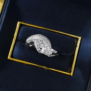 925 silver marquise cut diamond ring with pavé stones in a premium velvet box