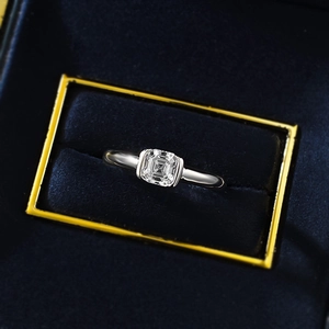 Asscher cut square white cubic zirconia S925 silver solitaire ring in a velvet jewelry box
