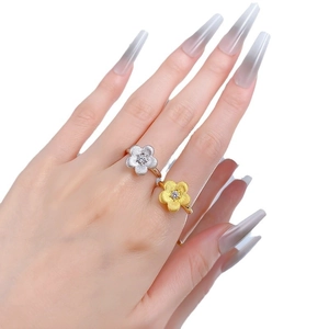 Elegant gold and silver brushed S925 sterling silver flower rings with sparkling center gems