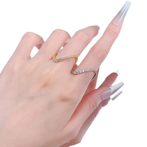 Minimalist S925 sterling silver wave rings in gold and silver finish with zircon stones
