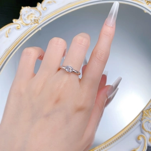 Close-up of S925 silver ring featuring a 5mm Asscher cut white square stone on finger