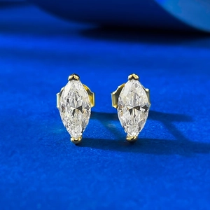 925 Sterling Silver Marquise Stud Earrings Gold Plated Rhinestone Tiny Minimalist Earrings For Women Western Fashion Daily Jewelry