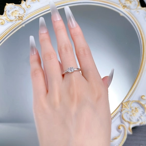 Asscher cut square zircon ring in S925 sterling silver worn on a hand with elegant nails
