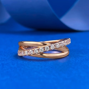 Bague Entrelacée Triple Couche en Argent Sterling S925 de Luxe Plaqué Or Rose Mode Ligne Géométrique Incrustée de Strass Bague pour Femme Bijoux Cadeau